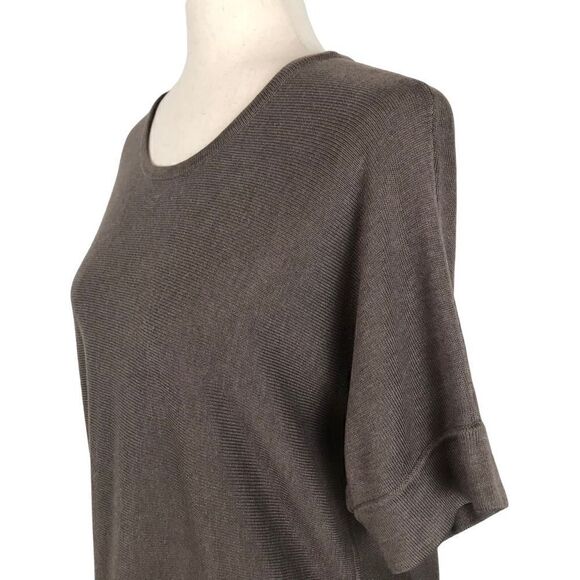 Eileen Fisher oversized chocolate brown knit round neck high-low sweater XS - Picture 3 of 8